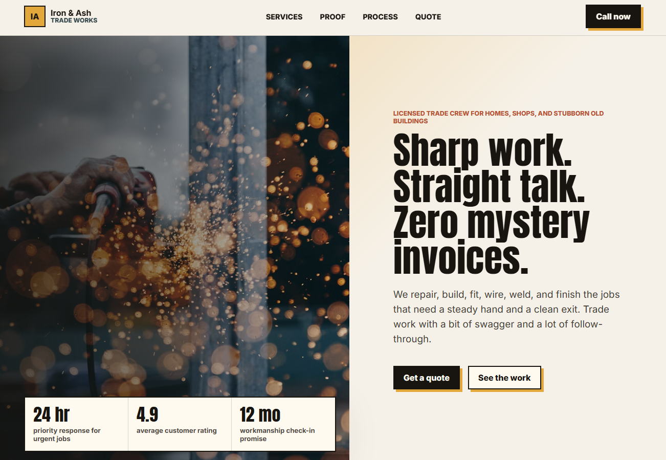 Construction company website project by Petite Programming